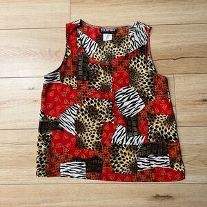 VINTAGE 90s SG SPORT Red/Animal Print Sleeveless Tank Top